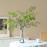 Vista 2 de FQQWEE Tallos de hojas artificiales de bambú de 43.4 pulgadas de largo, racimo de plantas artificiales de Nandina vegetación, ramas de ficus, 1