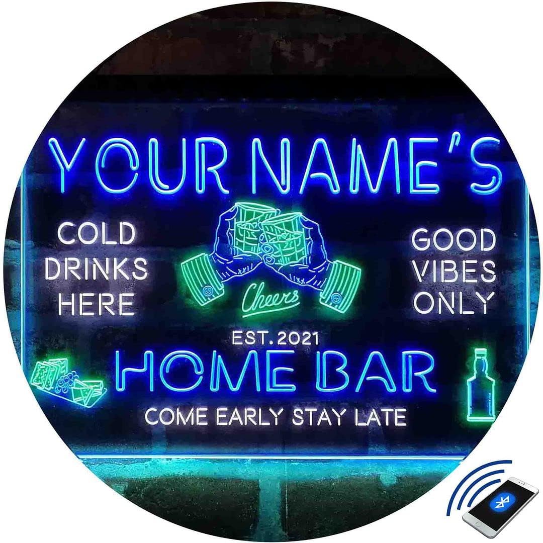 Personalized Whisky Glass Home Bar Tri-Color LED Neon Light Sign Customize Name Date Text Quote Font White & Green & Blue 13 x 8.7 Inches st9s32-p5-tm-wgb