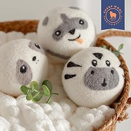Wool Dryer Balls Handmade 3 Pack XL,Organic Laundry Dryer Balls,100% New Zealand Wool Natural Fabric Softener,Reusable 1000 Loads,Wrinkles Free, Shorten Drying Time,Baby Safe (3 Pack,Cute Animals)