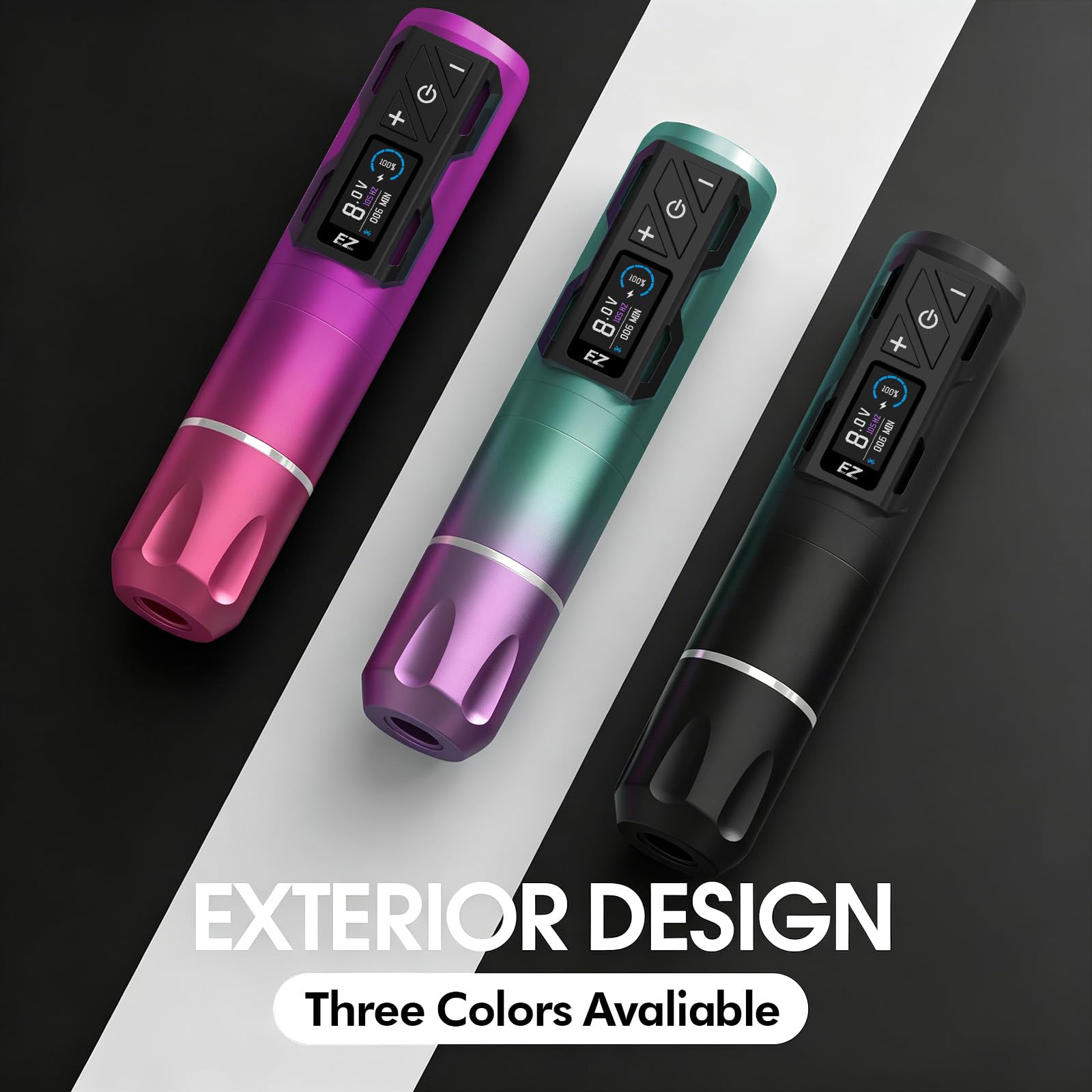 EZ P2S Pro Tattoo Maschine Set - Tattoo Set mit Kabelloser Tattoo Maschine, 1800mAh Stromversorgung Akku, 20 Stück Tattoo Nadeln and 11 Farben Tinten für Tattoo Anfänger und Künstler (Violett Blau)