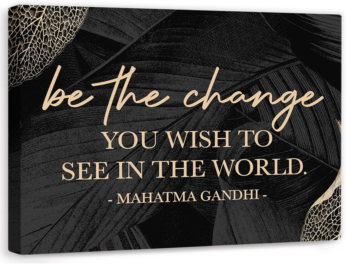 Positive Quote Inspirational Wall Decor,Be the Change Wall Art Canvas Framed Print for Home Office Workplace Wall Decor 12 x 15 in