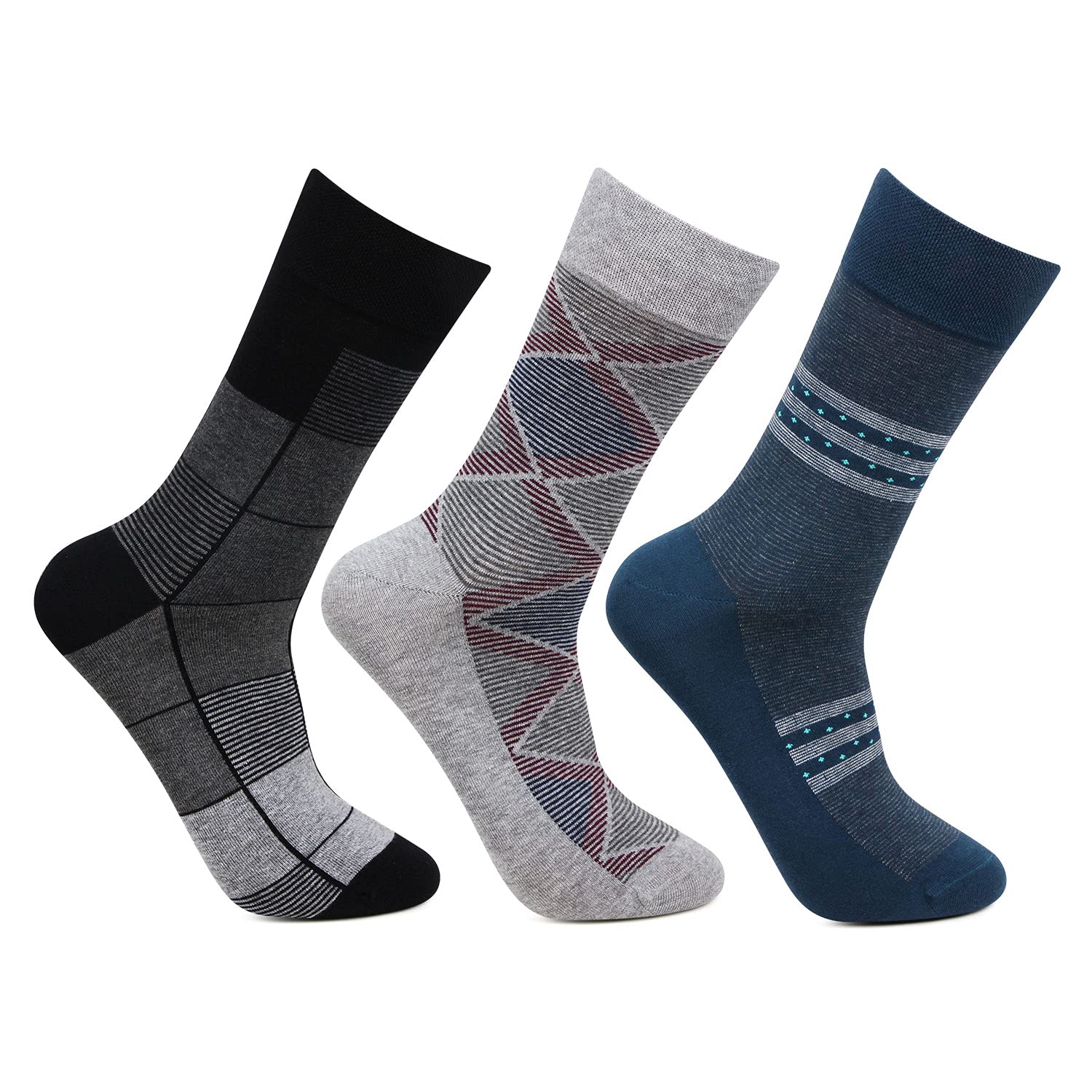 bonjour Cotton Designer Office/Business/Formal Modern Crew Socks For Men - Pack Of 3, Multicolor-picture-14