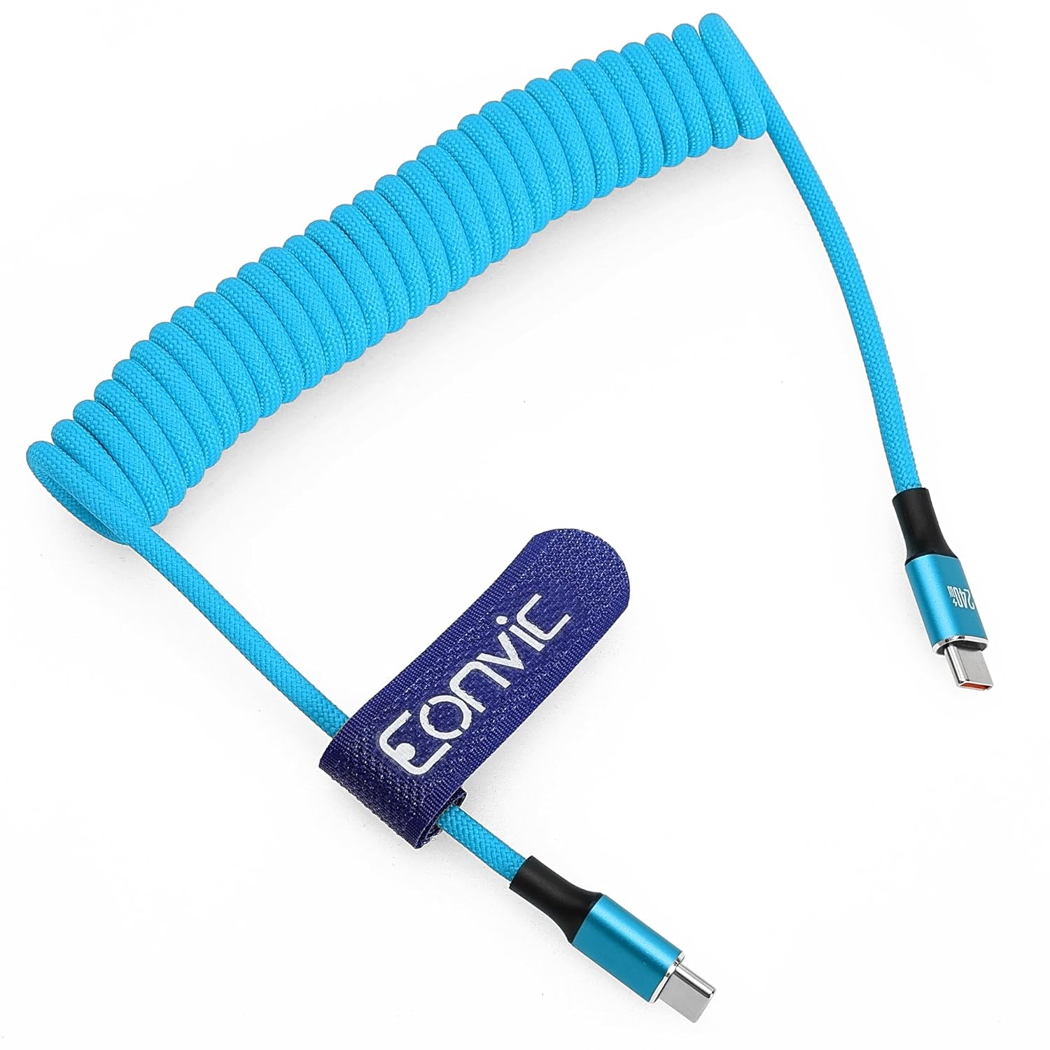 Eonvic 240W USB C to USB C Data Fast Charging Braided Coiled Cable for iPhone 15 16 17 Pro Max MacBook Air/Pro iPad Pro/Air/Mini Samsung S25 S24 Laptops Haiwei Mate 60 Pro Switch (Blue, 240w usbc)