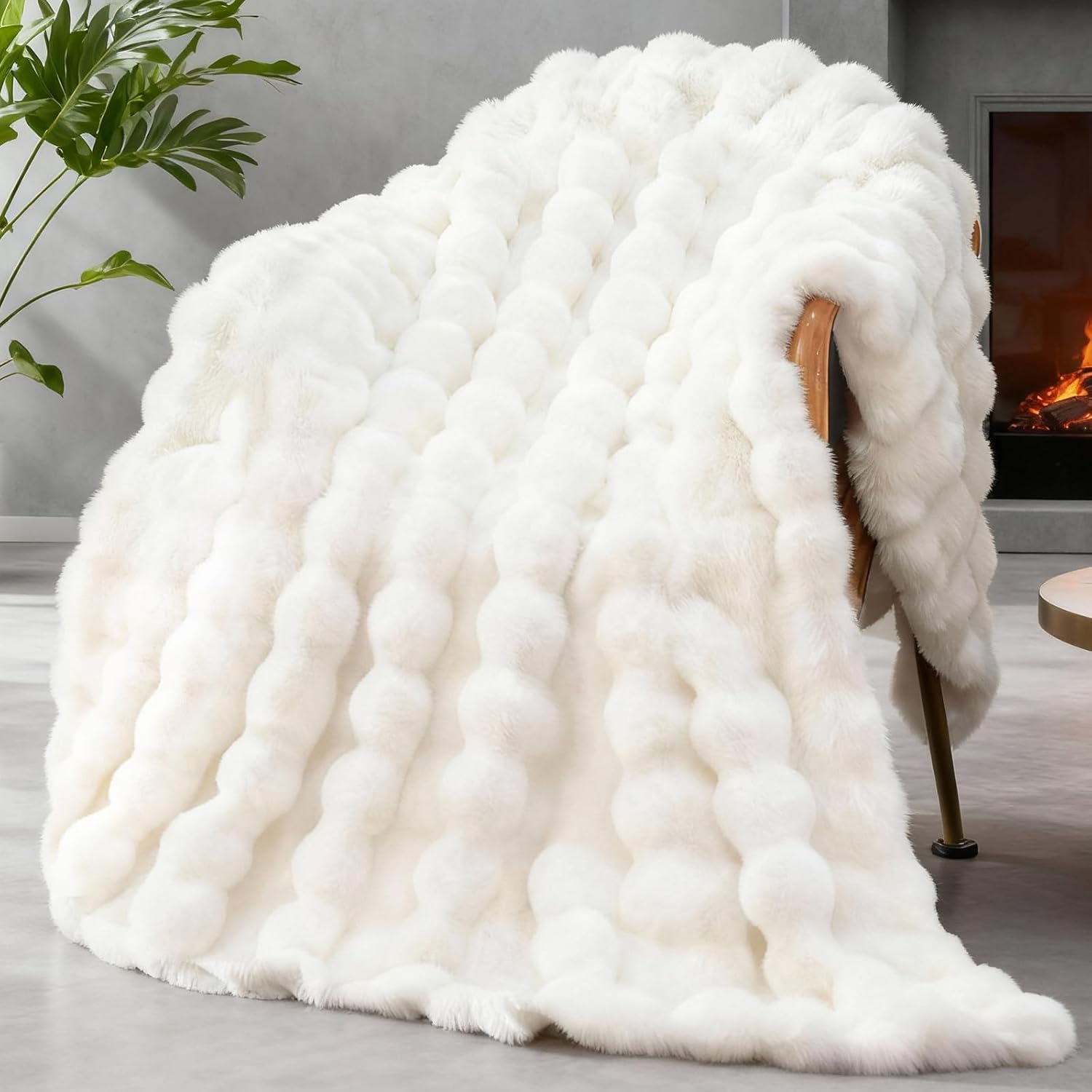 Faux Fur Throw Blanket for Couch, 1000 GSM Cozy Fuzzy Fluffy Soft Plush Thick Bubble Sherpa Blanket for Sofa Bedroom Living Room, Mothers Day Birthday Gifts for Women Home Decor