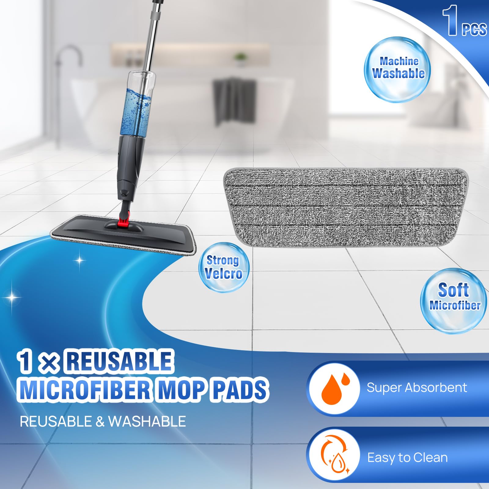 Mocio spray in microfibra per la pulizia dei pavimenti, girevole a 360° per pavimenti in laminato con flacone spray grande da 700 ml, panni lavabili di ricambio, per uso bagnato e asciutto, potente