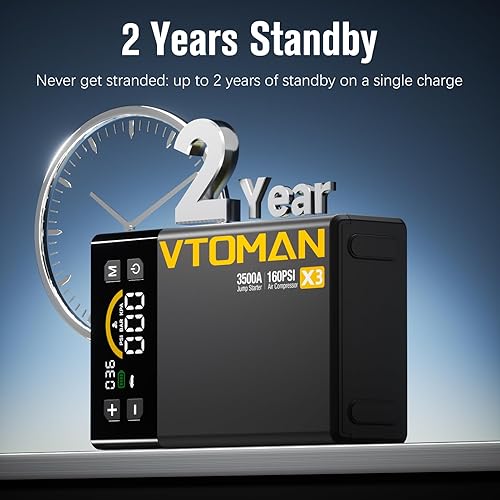 Miniatura 8 de VTOMAN X3 Jump Starter with Air Compressor, 3500A Portable Car Battery Jumper Starter (9L Gas/8.5L Diesel Engines) with 160PSI Auto-Shutoff Tire