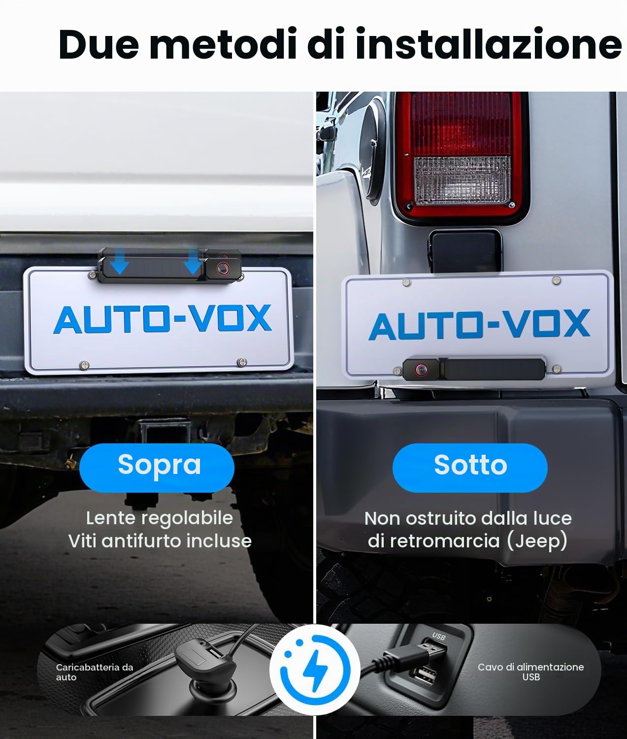 AUTO-VOX Telecamera di retromarcia wireless a energia solare, 18,2 cm, HD 1080P, installazione rapida in 2 minuti, kit telecamera inversa con schermo diviso per auto, furgoni, SUV, camion e camper