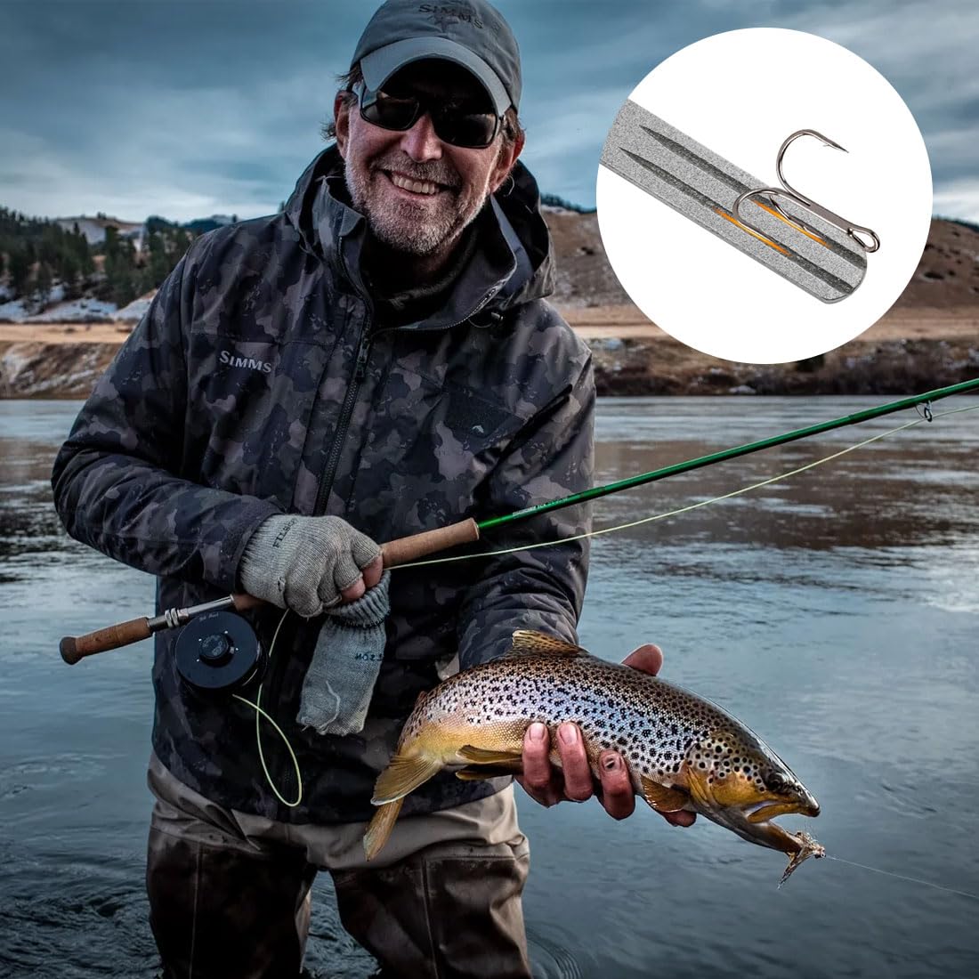 2 pcs afilador de anzuelos para Peces, Herramienta de Afilado portátil, Herramienta Afilado para Pesca al Aire Libre con Mango de Grano Fino y Medio, con Mango y Colgante(Rojo)