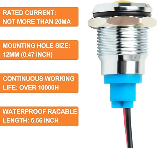 Miniatura 6 de GASHER Luz indicadora de ahorro de energía de 110V24V12V 20mA Tamaño del orificio de montaje 0.472 in (12 pulgada) Verde, Amarillo, Rojo, Azul,