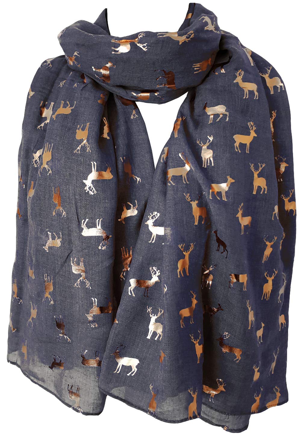 Glamlondon Women's Blue Glitter Deer Print Scarf (Blue)