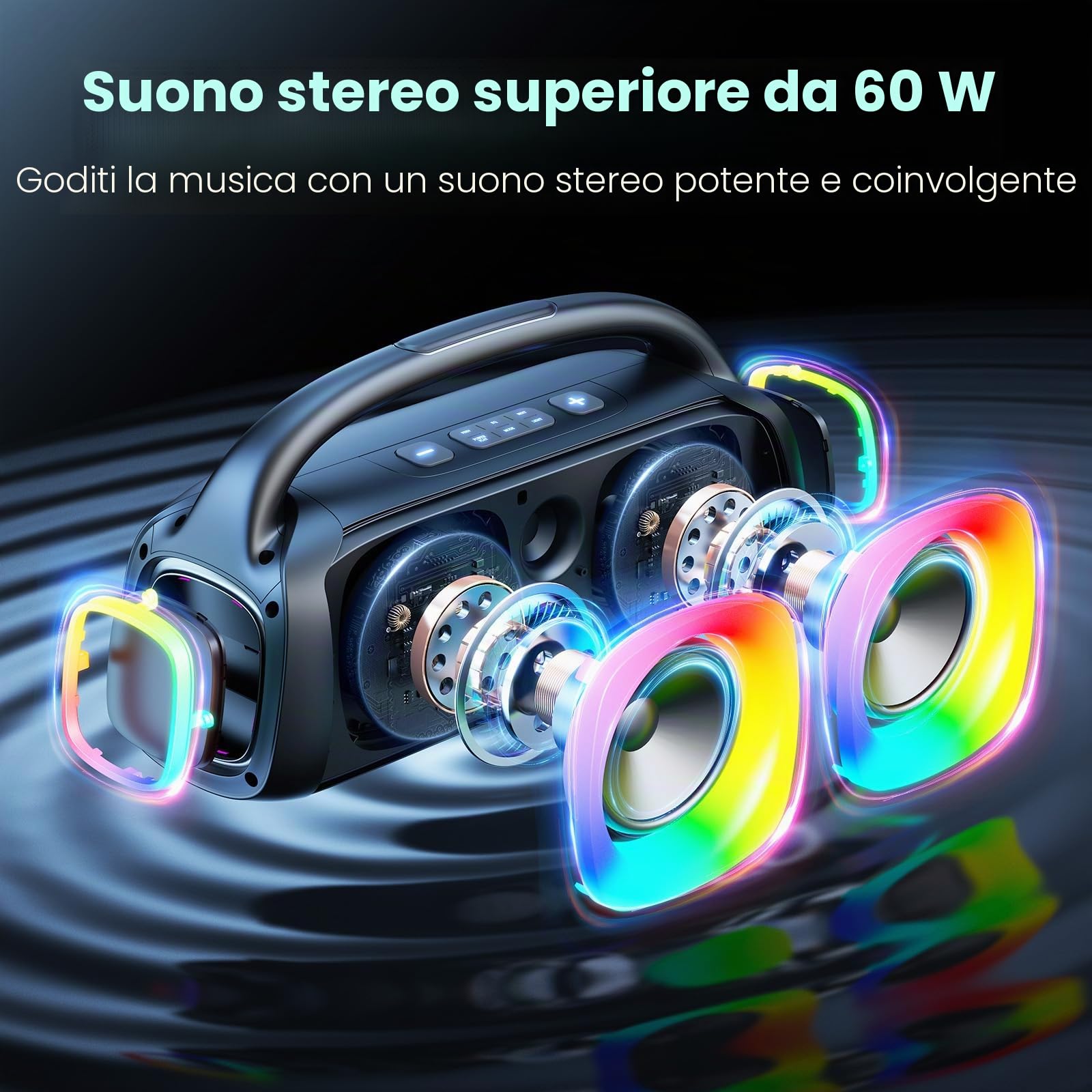 JYX Karaoke con 2 Microfonos, Bluetooth Cassa Karaoke Professionale Completo con Suono Stereo Potente, 2 Karaoke Microfoni Wireless 30M, TF/USB/AUX, RGB, Lunga Autonomia