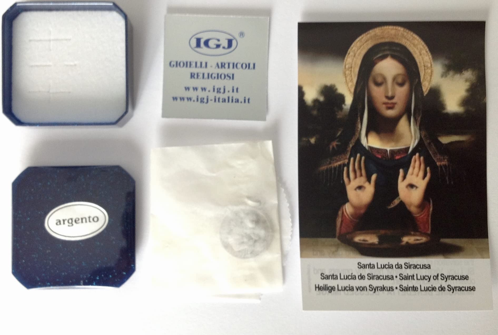 I G J Medaglietta Santa Lucia In Argento Massiccio 925-925 Sterling Silver Saint Lucy Medal