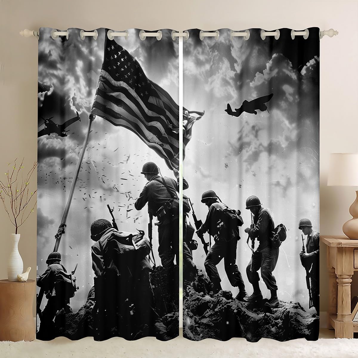 Feelyou American Flag Curtains for Living Room (2 Panels, 42 x 90 Inch) Independence Day Blackout Curtain The Fourth of July Independence Darkening Dreapes Grey and White Window Treatments