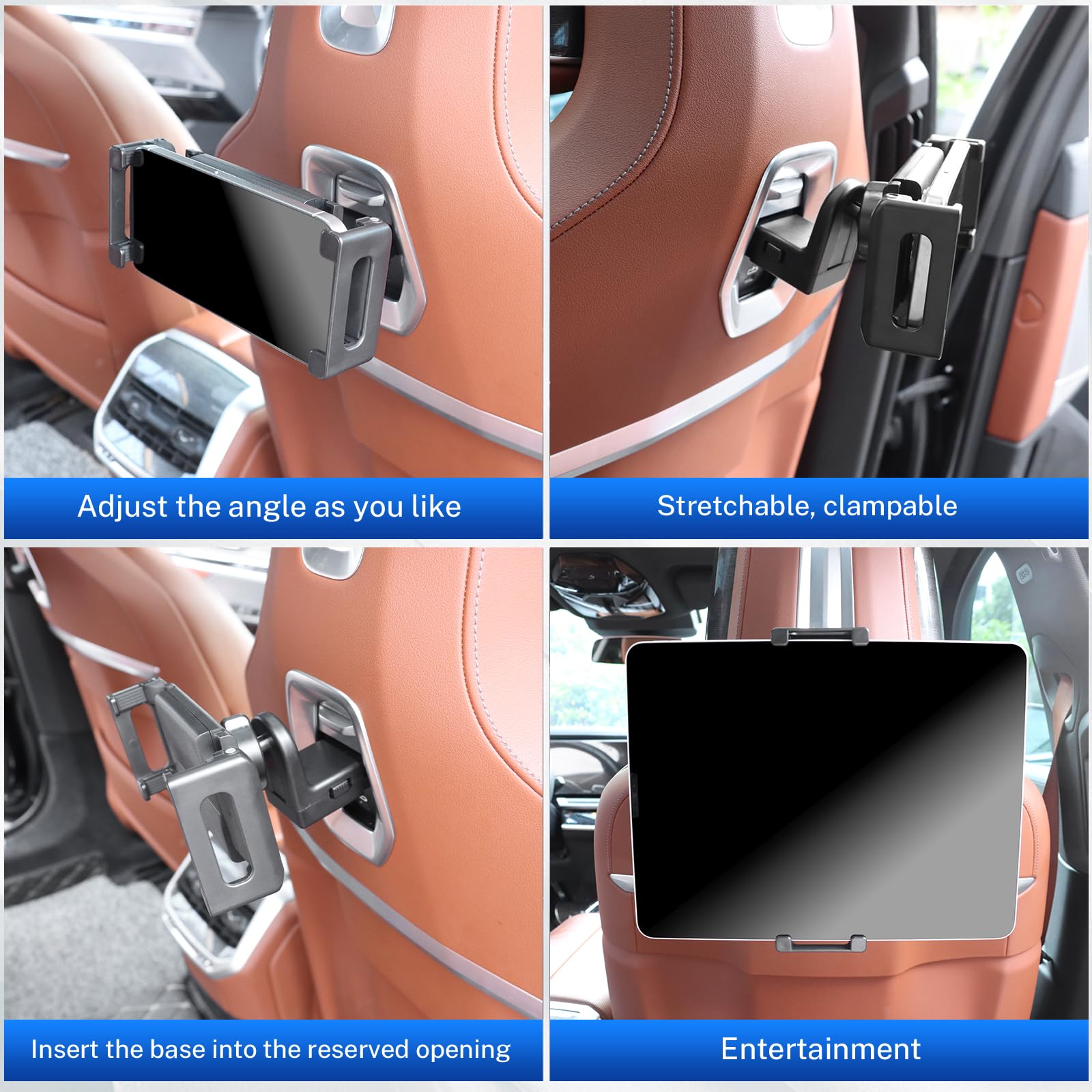 KUNGKIC Supporto per tablet da auto per BMW X3 X5 X6 I20 G05 G06 G45 G60 G61 G70 Estensibile Supporto per cellulare Poggiatesta universale girevole a 360° (Supporto per tablet 2.0)