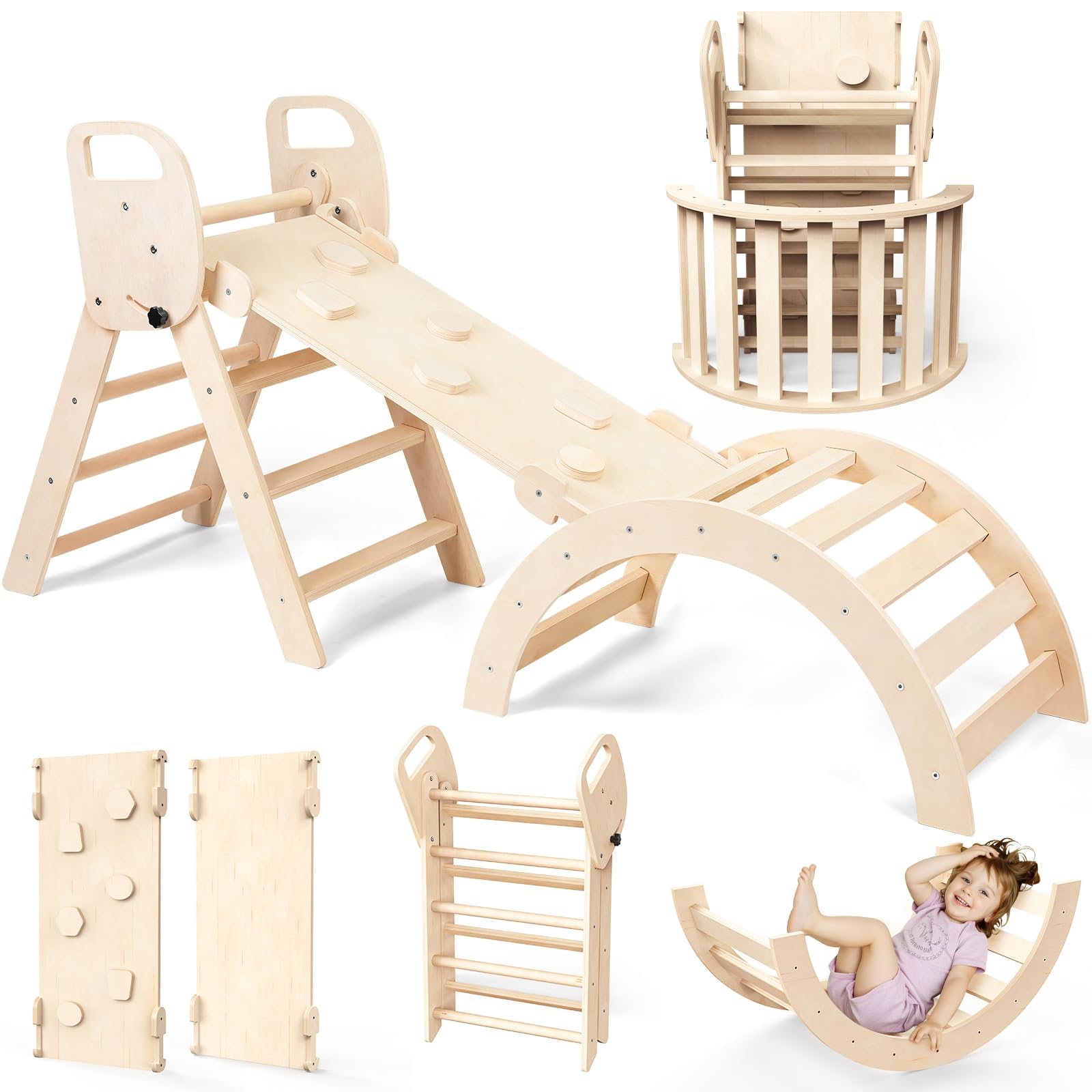 7-in-1 Montessori Klettergerüst Indoor Set, Verformbares Kletterdreieck mit Rutsche und Kletterbogen, Ideal für Babys und Kleinkinder 1-6 Jahre, Fördert Spiel, Bewegung und Kreativität