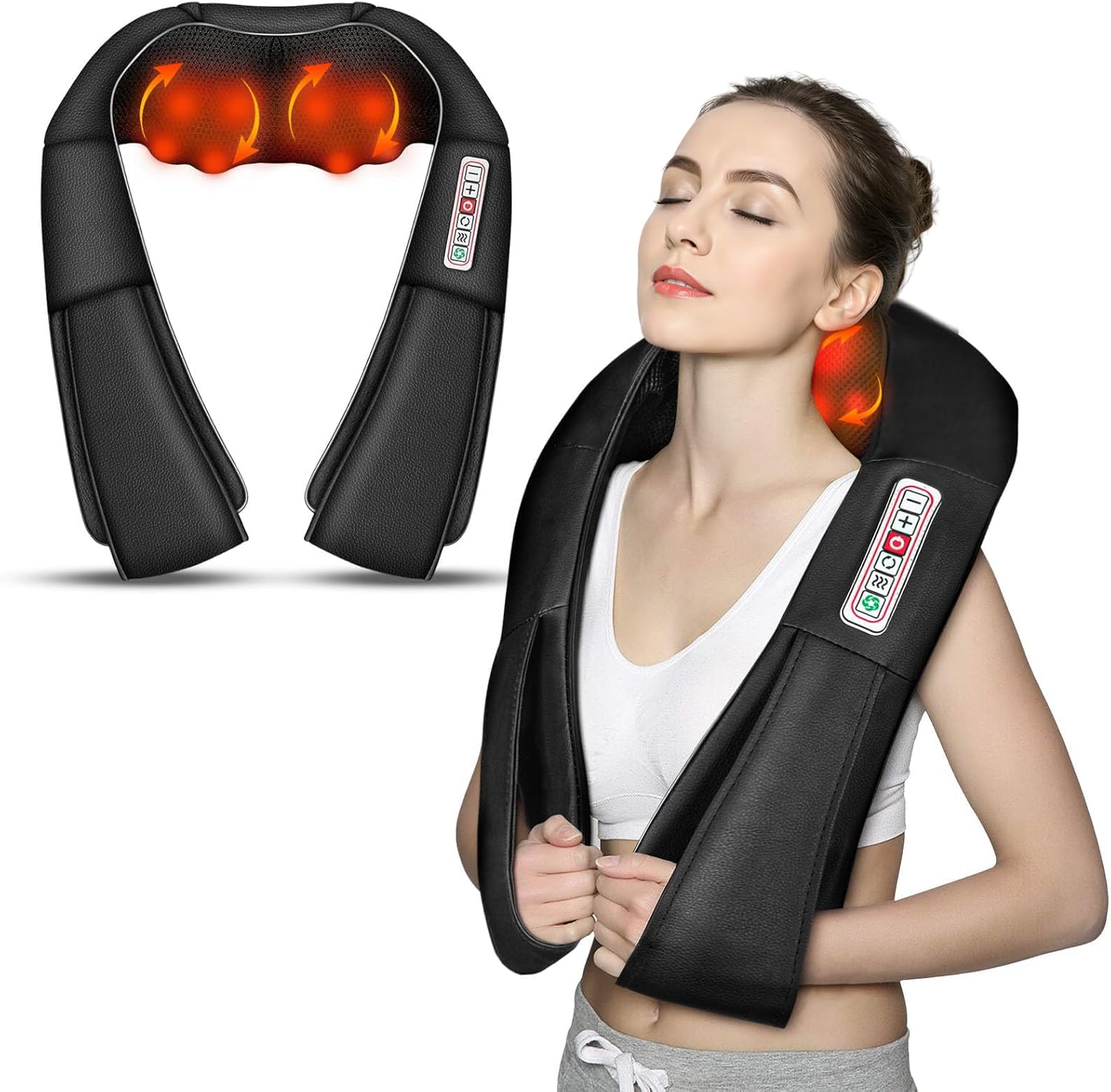 Flintronic Neck Massager, Shiatsu Neck and Shoulder Massage with Heat, Deep Tissue 3D Kneading Massager for Back, Shoulder, Foot and Leg, at Home, Car and Office Use, Gifts for Women/Men