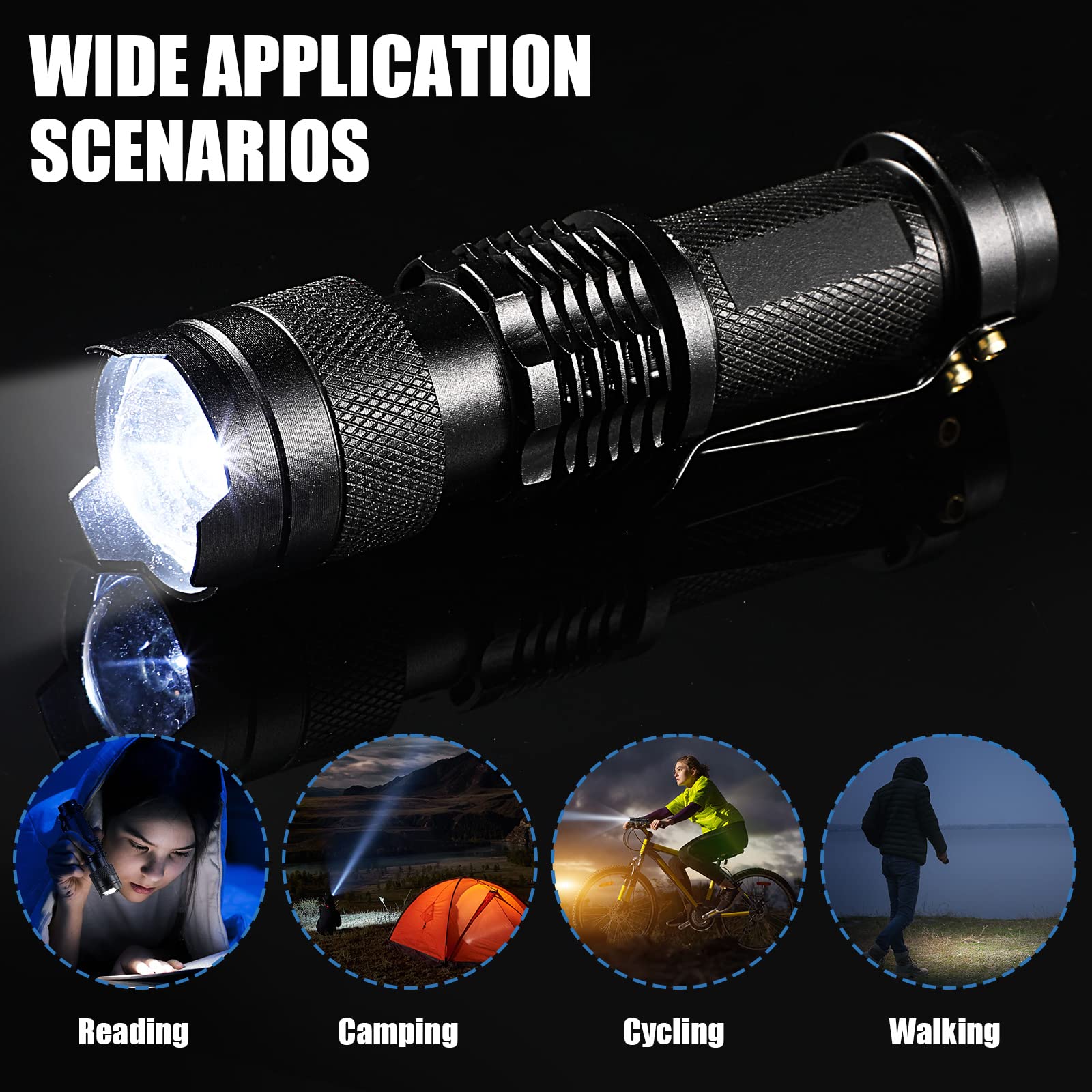 Tujoe Paquete de 30 mini linternas LED de 260 lúmenes, linterna táctica de bolsillo, enfoque ajustable, zoom Sk68, 3 modos, linterna LED pequeña de mano para emergencia, camping, senderismo, viajes