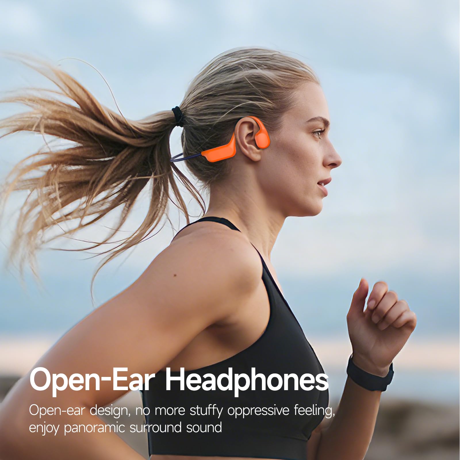 esonstyle Kopfhörer Schwimmen Bluetooth 6.2 - IP68 wasserdichte, Knochenschall Kopfhörer mit 8GB Speicher MP3-Player, Unterwasser Sport-Kopfhörer für Schwimmen, Laufen, Fahrrad, Orange