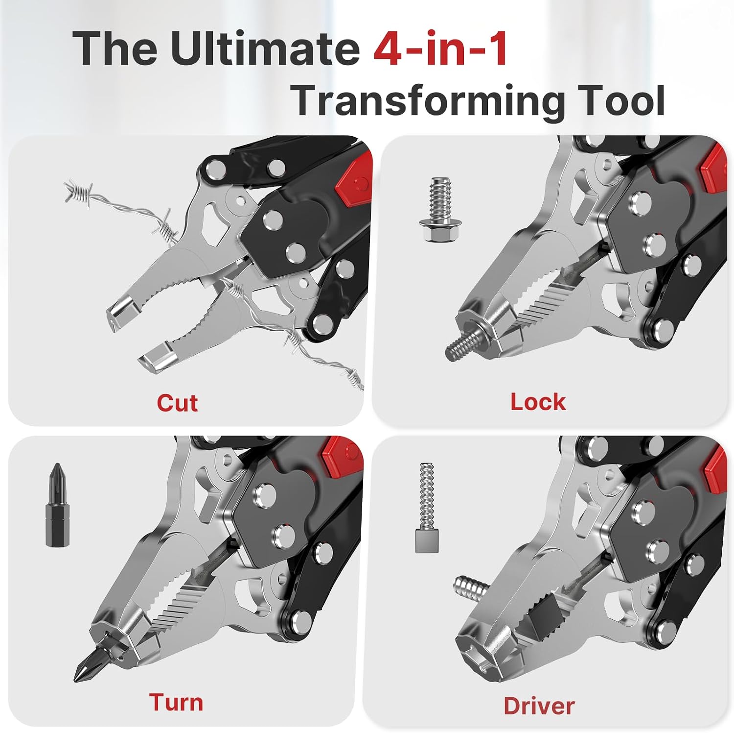 BOYISEN 4-in-1 Multi-Tool, Adjustable Pliers & Ratchet Wrench | Locking Pliers/Socket/Bolt Extractor/Screwdriver, 4-23mm Cr-Mo Jaw, 90° Pivot & 360° Ratchet Save Effort inTight Spaces
