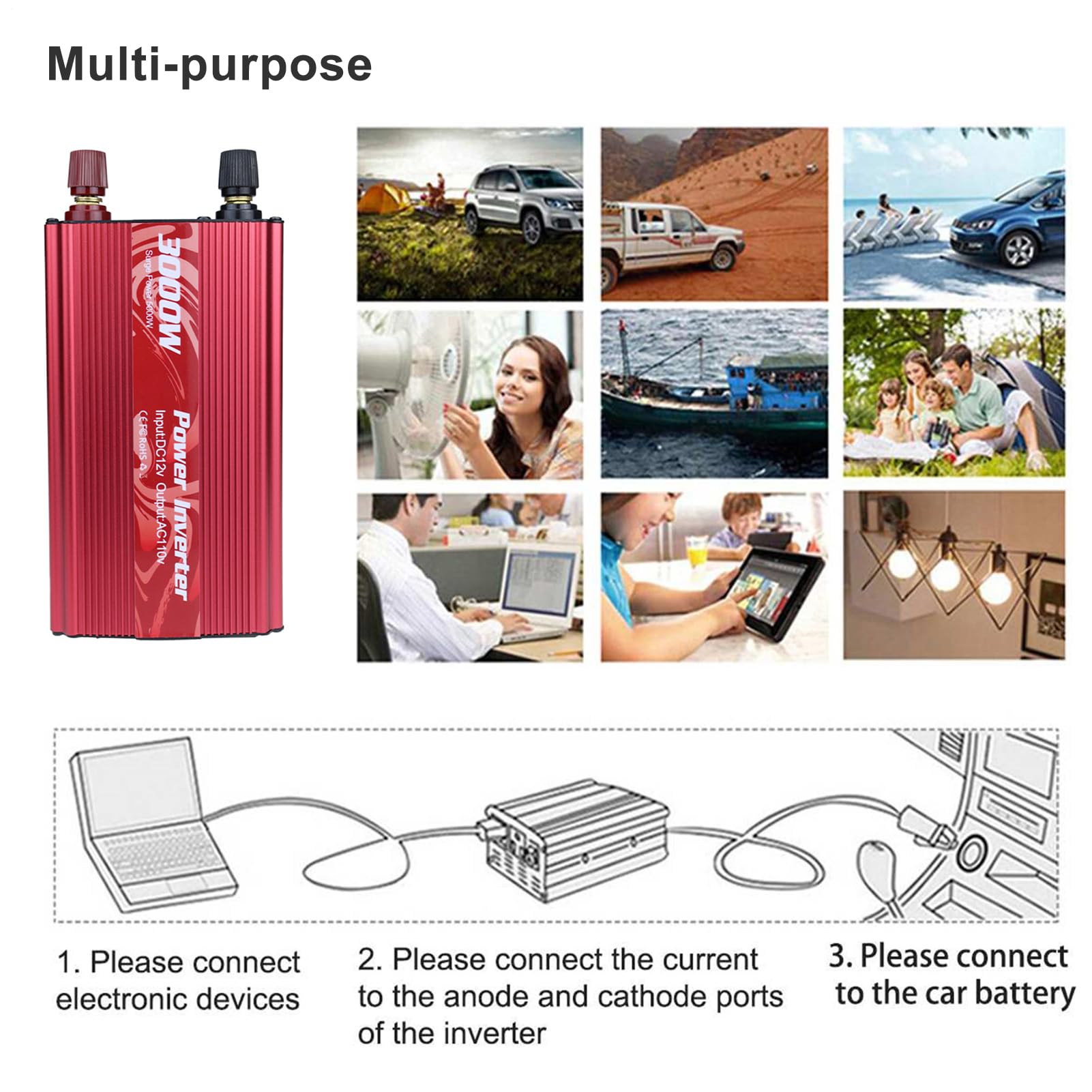 Inversor de corriente de 3000W 12V - DC 12V a AC 110V 220V - Inversor de