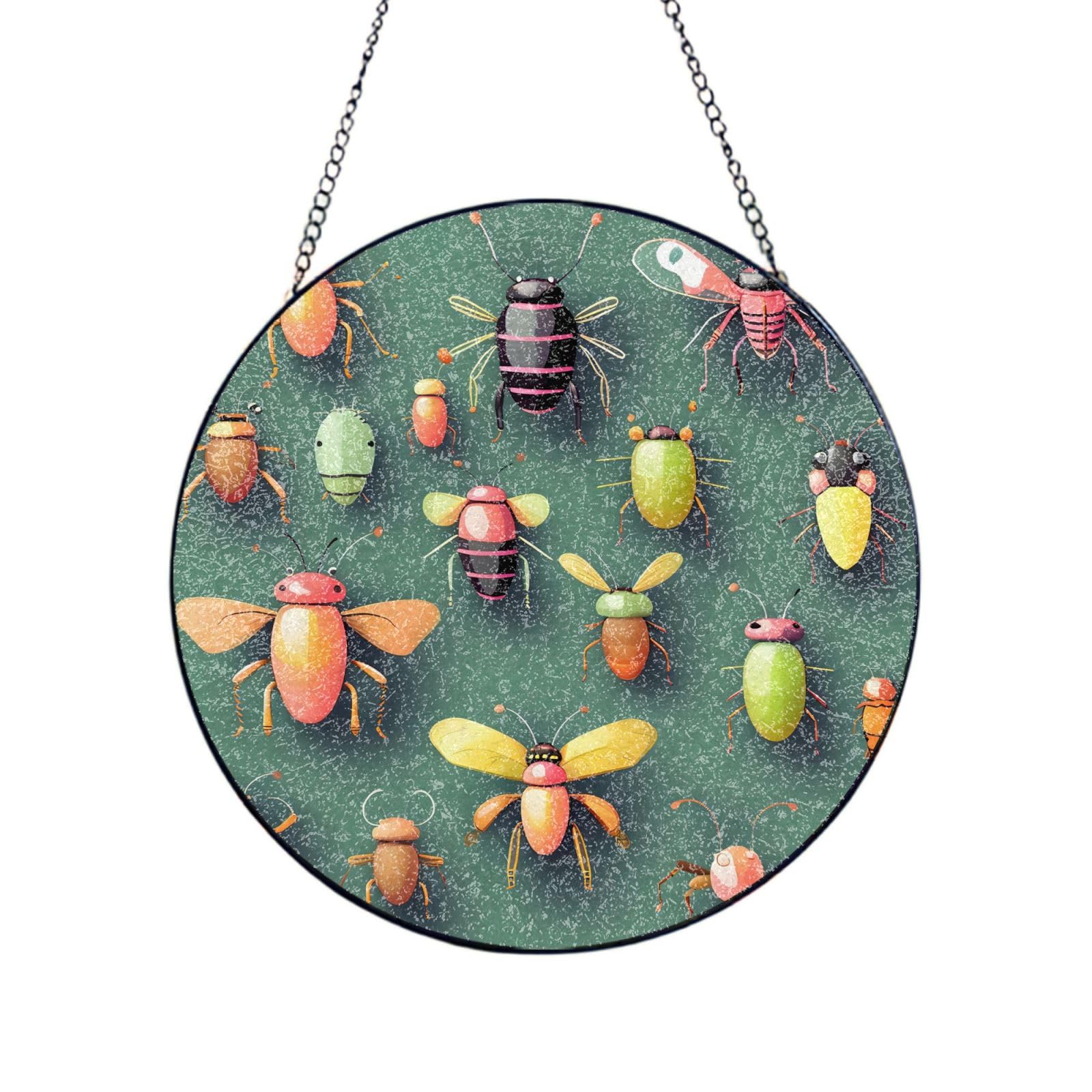 Insect Atlas Stained Glass Sun Catcher for Window Garden Hanging Suncatchers Balcony Decor Gift 10in（25cm）