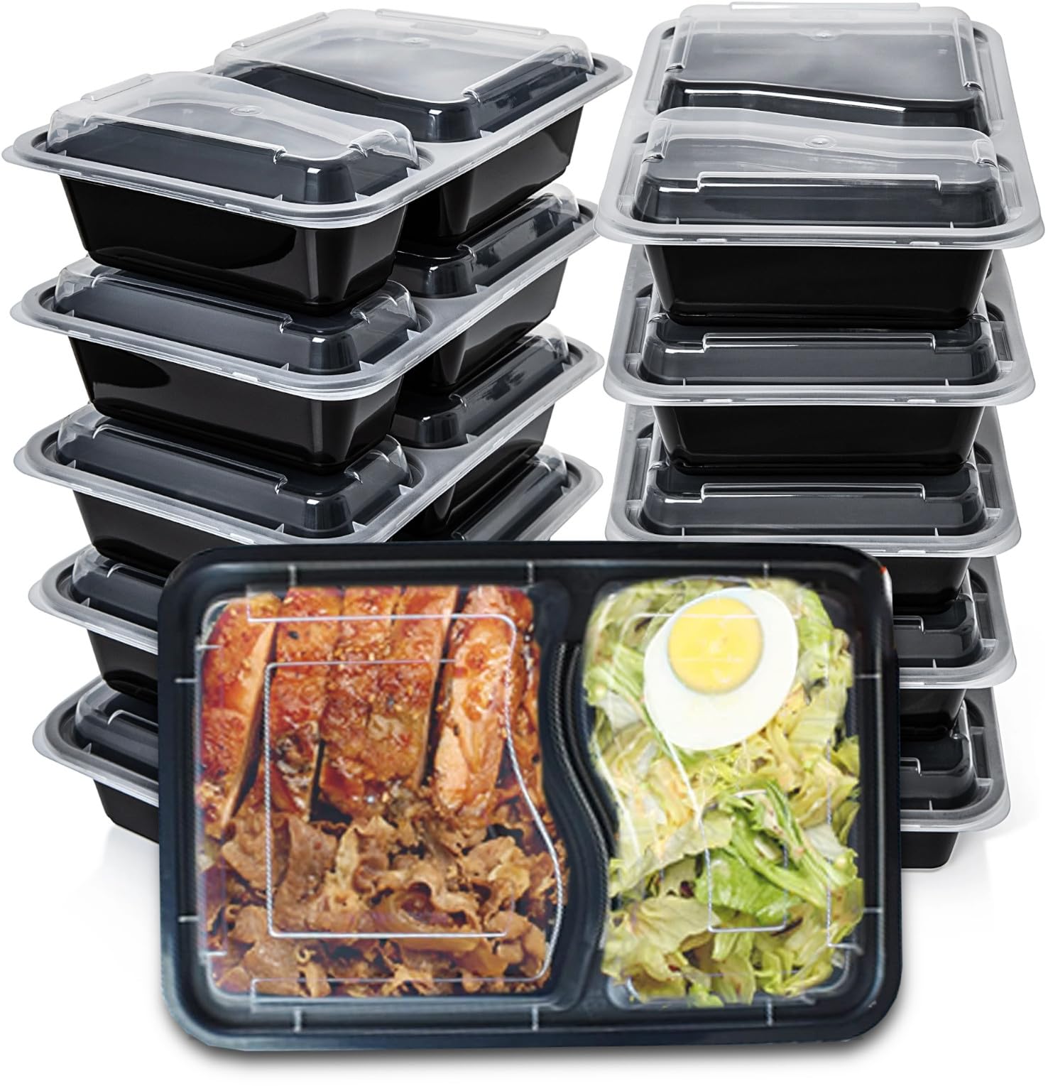 Sucasa Meal Prep Containers Microwave, Freezer & Dishwasher Safe, BPA Free, Reusable, Leakproof & Stackable Food Storage Takeaway Boxes for Home, Office & School Use (10, 2 Compartment, 32oz)