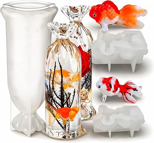 Miniatura 9 de Koi Fish - Moldes de resina de silicona 2 piezas de molde de silicona de pez dorado pequeño 3D molde de fundición de resina epoxi animal para