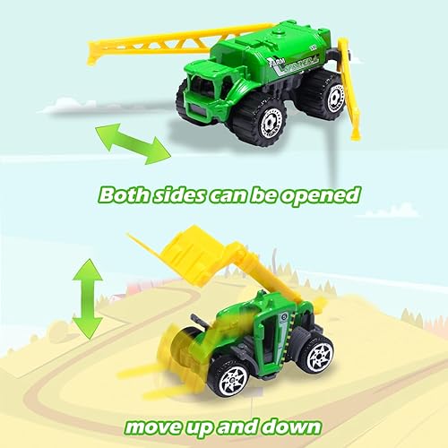 Miniatura 5 de Oriate Juego de 6 juguetes de coche de granja de fundición a presión para niños, cosechadora, transportadora, camión, rociador, juguetes de granja