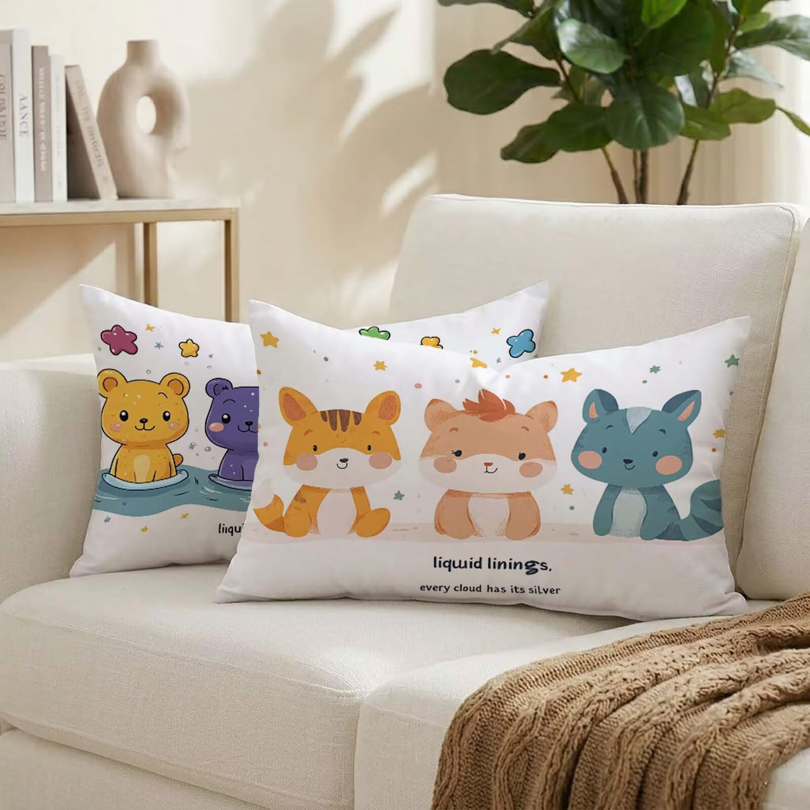 Housse coussin 50x80 cm lot de 2 effet lin texture haut de gamme K-3438