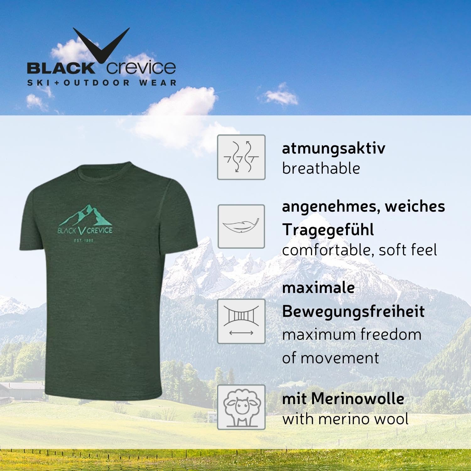 Black Crevice Black Crevice Maglietta da Uomo in Lana T-Shirt Uomo