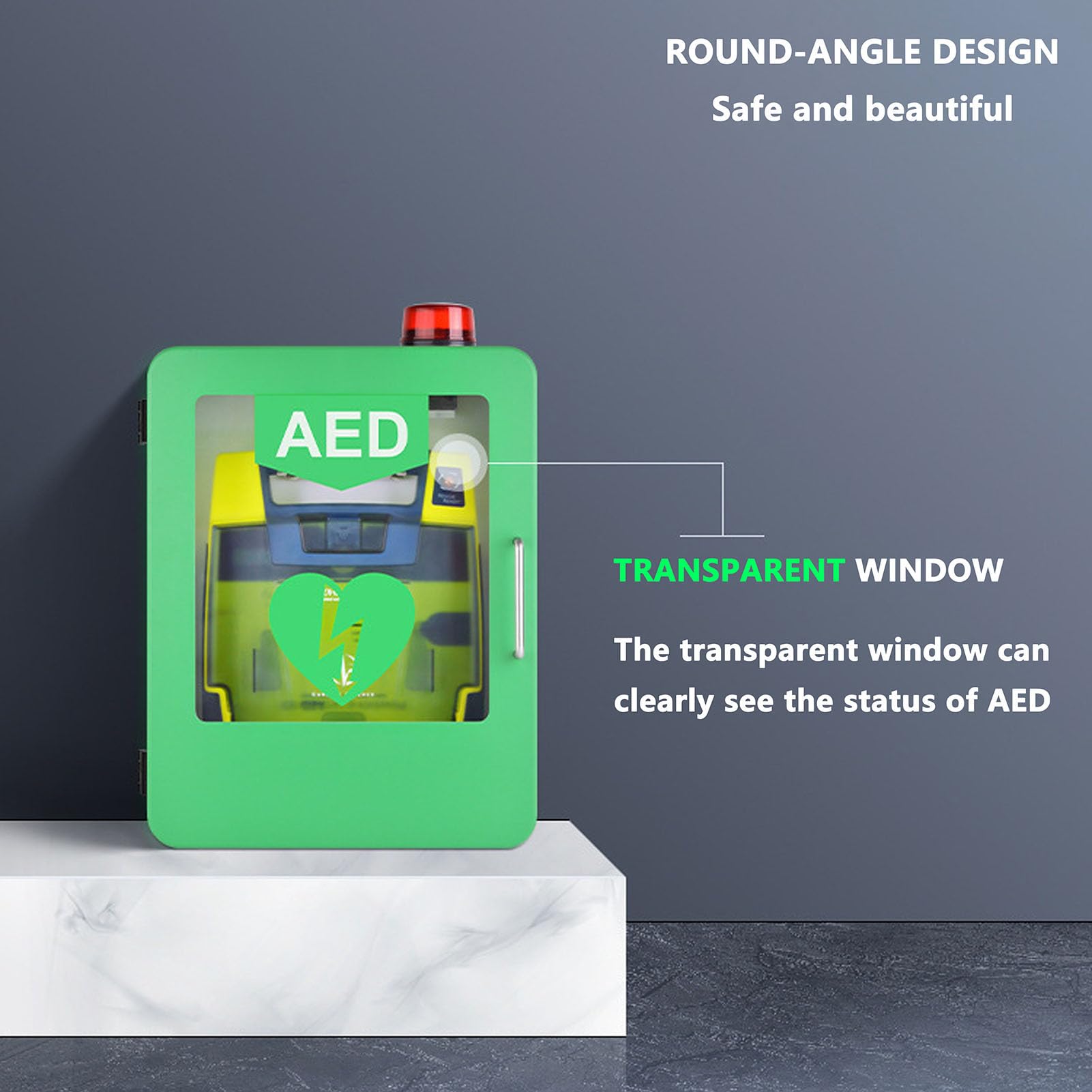 Gabinete de almacenamiento de desfibrilador de AED montado en la pared, caja de alarma de desfibrilación cardíaca, gabinete de primeros auxilios se adapta a la mayoría de los modelos AE(Color:Rojo)