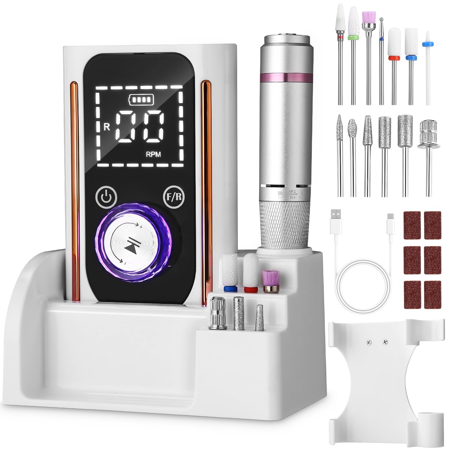 PERMUST Fresa per Unghie Professionale,45000 Giri Lima Elettrica per Unghie | 13 In 1 Frese per Unghie Senze Fili con Display Lcd, Nail Drill, Manicure Elettrico per Unghie Acriliche Gel, Pedicure