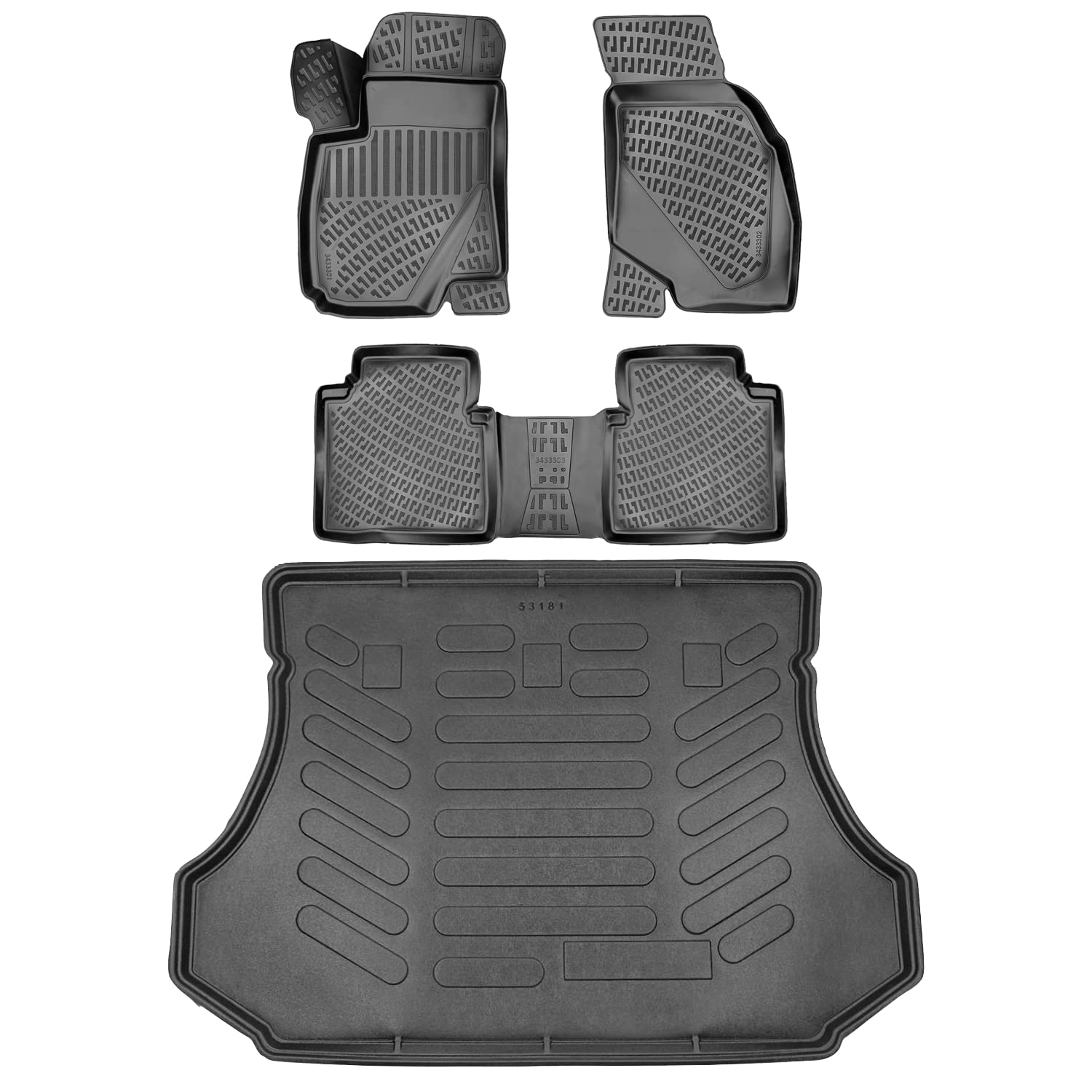 Floor Mats & Cargo Liner fits Hyundai Santa Fe 2001-2006, Custom Fit All-Weather TPE Floor Liners, 3D Laser Measured, Waterproof, Durable, Black (