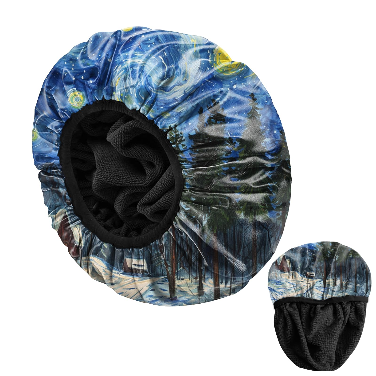 BHAHB Duschhaube, mit elastisch, wiederverwendbar,wasserdicht-hochwertig Duschhaube mit Terrystoff-Futter zum Haar trocknen, niedlich Design für Frauen und Mädchen (U8-Sternennacht)