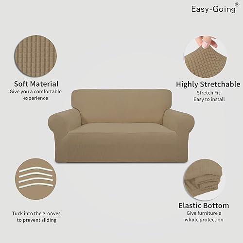 Vista 430 de Easy-Going - Funda elástica para sofá biplaza, 1 pieza, suave, con parte inferior elástica, protector para niños, tela jacquard de elastano y Gris