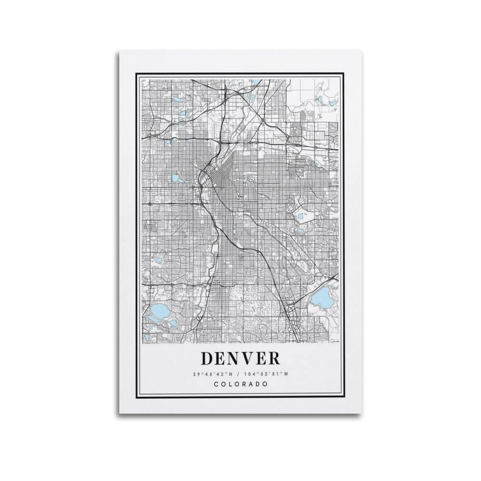 xiaoxiaoshen Denver Colorado Map Canvas Poster Wall Art Prints Room Aesthetic Murals Bedroom And Living Decorations 24x36inch(60x90cm)