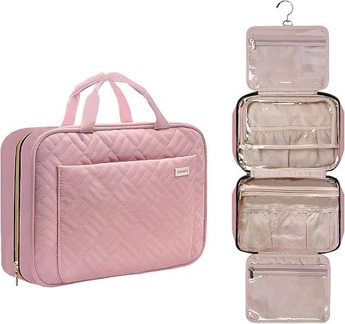 Neceser de viaje para mujer, resistente al agua, bolsa de cosméticos para maquillaje, contenedor de tamaño completo con gancho para colgar para