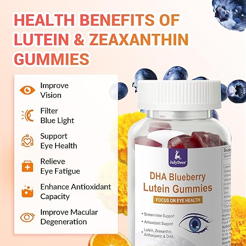 Miniatura 3 de 2 paquetes de gomitas de luteína y zeaxantina que apoyan la salud ocular, 9 en 1 con 8 mg de luteína y 1.6 mg de zeaxantina, soporte para los ojos,