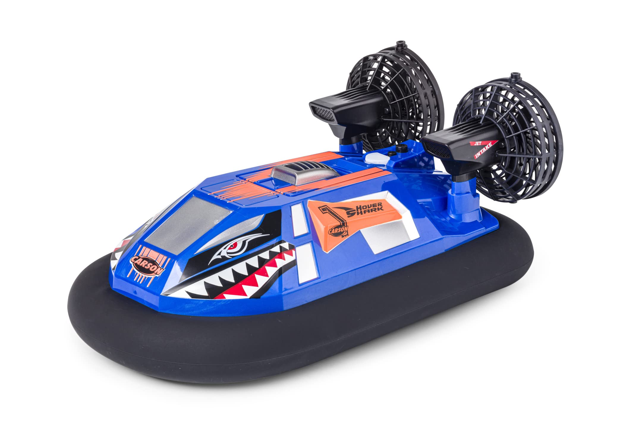 Carson 500108048 Hovershark 2.4G 100% RTR Azul/Naranja - con Mando a Distancia de 2,4 GHz, Barco RC, RC Hovershark, Juguete teledirigido para niños, aerodeslizador