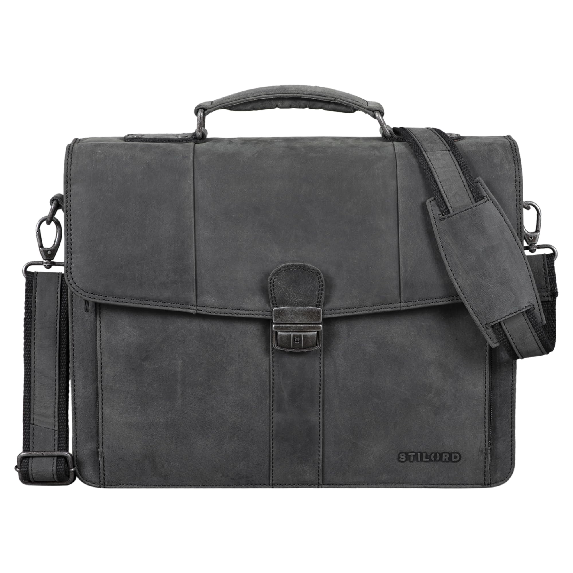 STILORD Havanna Maletín Clásico de Cuero para Hombre y Mujer Bolsa Bandolera Grande A4 de Oficina Trabajo Llave y Cerradura Bolsa de Hombro Color:Zamora - marrón
