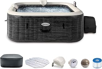 28451EP PureSpa Greystone Deluxe Spa Set: Includes Energy Efficient Spa Cover and Wireless Control Panel – Spa Control App – Built-In FastFill Inflation System – 6 Person Capacity – 77" x 28"