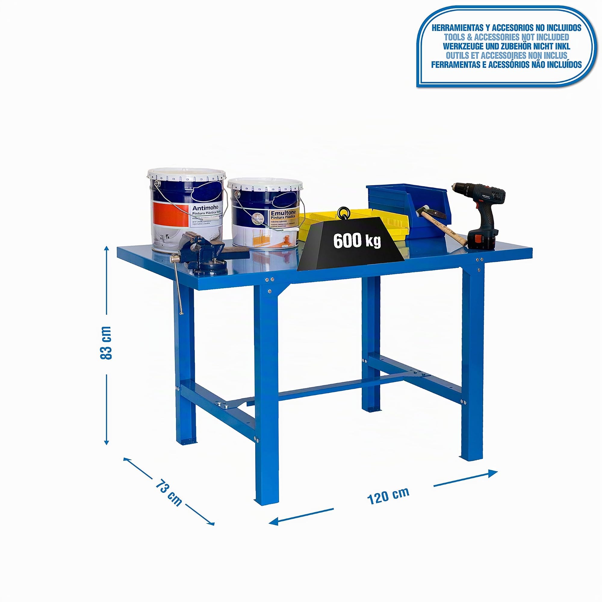 SimonRack Etabli d’Atelier, Capacité de Charge 600 kg, 830x1200x730 mm, Table de Travail Bricolage, Bleu - BT6