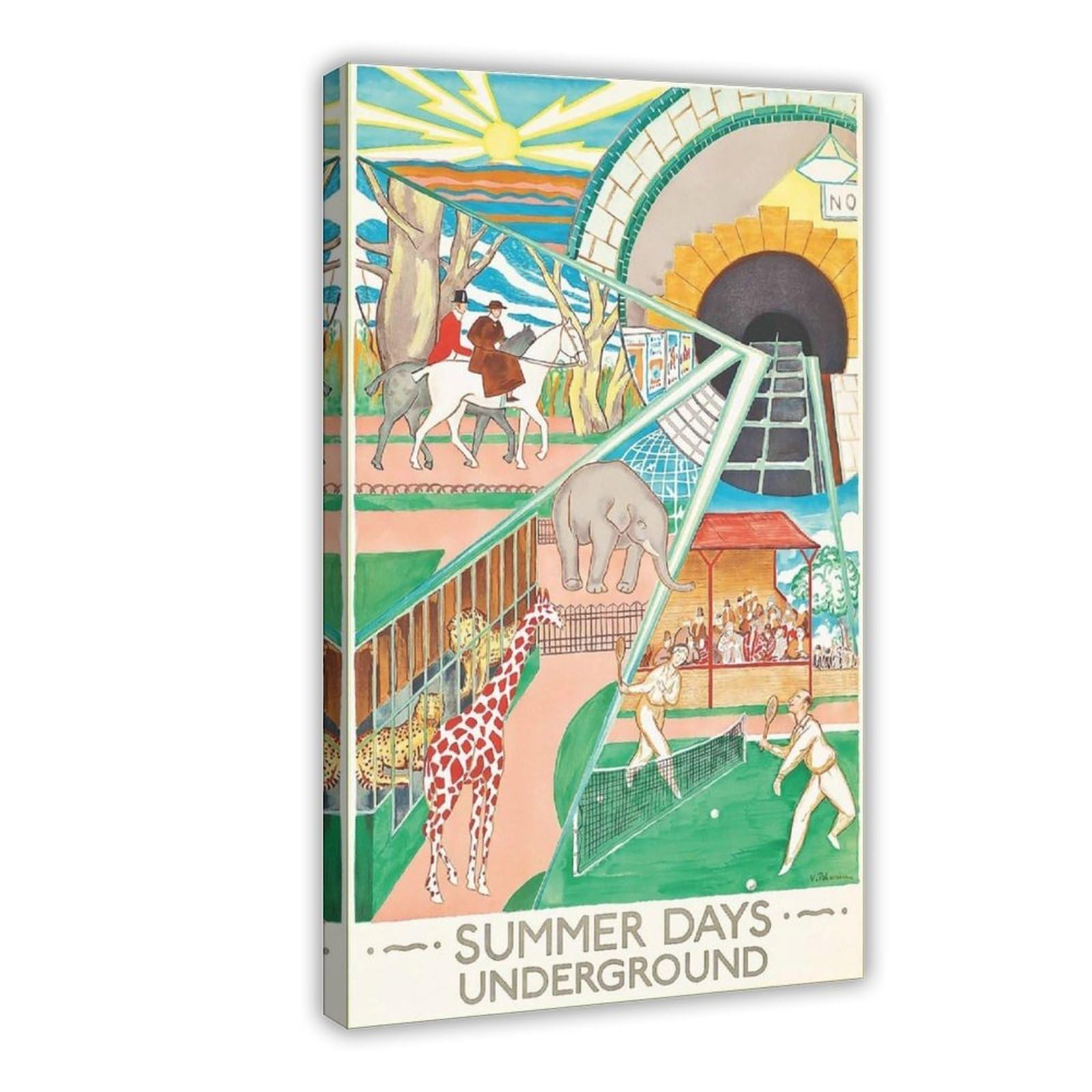 QOTOPGPG Poster su tela con stampa di Londra Underground Summer Days Travel Decor per camera da letto, ufficio, camera da letto, regalo, 60 x 90 cm