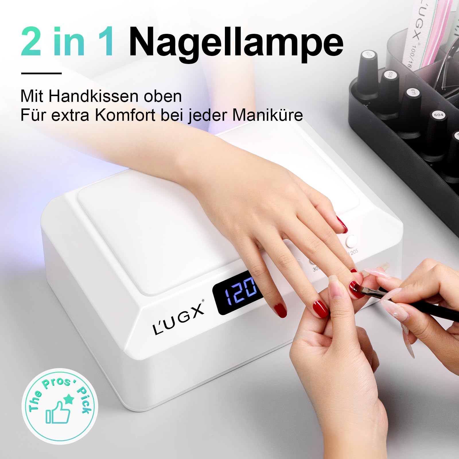 L'UGX UV Lampe für Gelnägel 72W – Professionelle Nagellampe mit Handauflage, große Led Lampe Nägel für Maniküre & Pediküre, Zuhause & Studio-Weiß-LG205