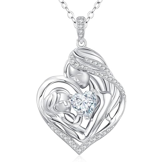 Mother Necklace with Birthstone -Sterling Silver Jewelry Birthday Gifts for Women,Girlfriend,Wife,Mom - Graduation, Friendship,Birthday, Anniversary