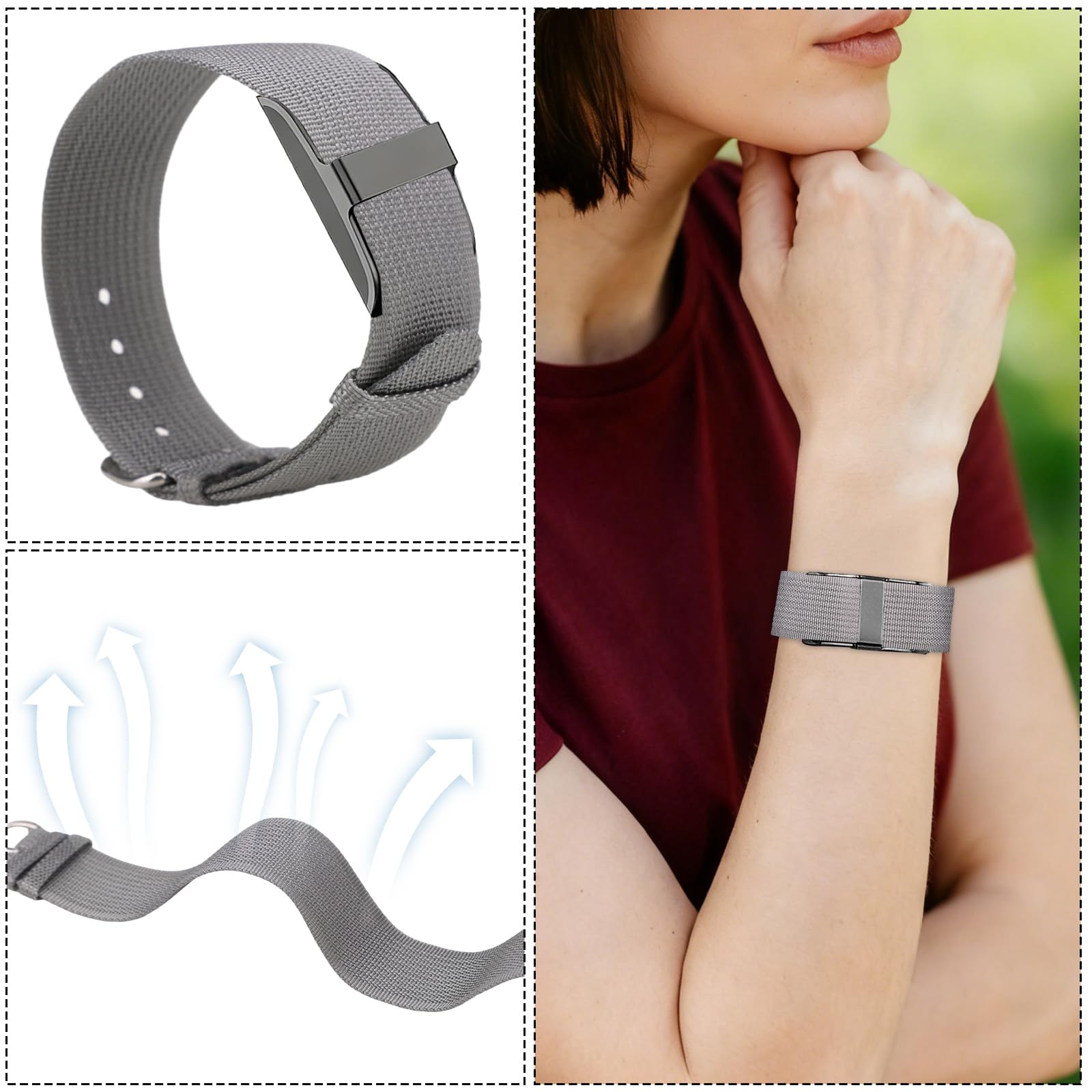Brazalete Nylon Reemplazo para Hume Band, Pulsera Tejida Transpirable con Hebilla Metálica Ajustable para Hume Health Band Rastreador Fitness Confort Uso Todo el Día (Gris) — view 4
