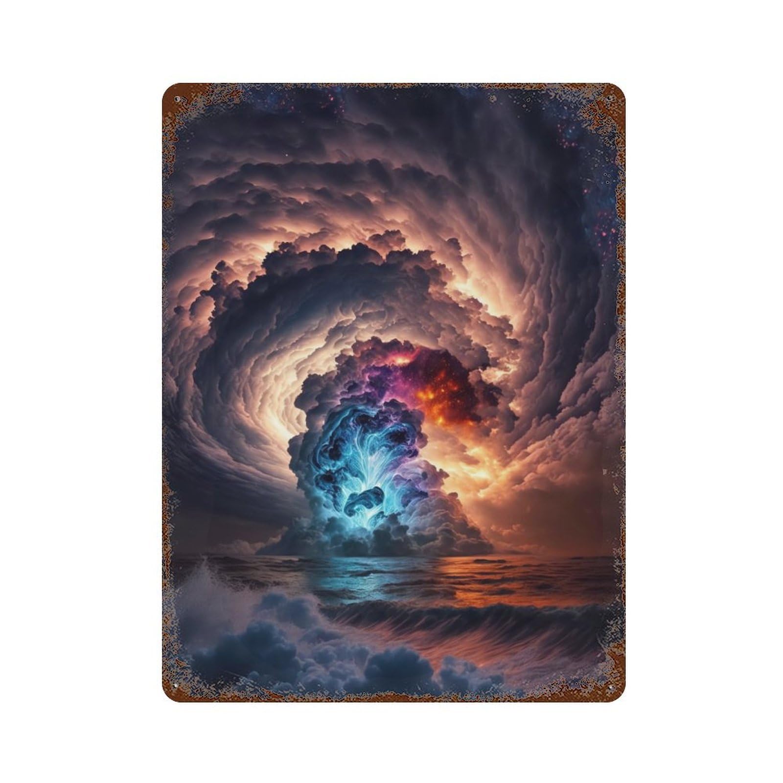 Distressed Metal Wall Sign Sunset Beach Maelstrom 15.7"x11.8", Vintage Wall Decor for Cafe, Home Bar And Lounge Decor