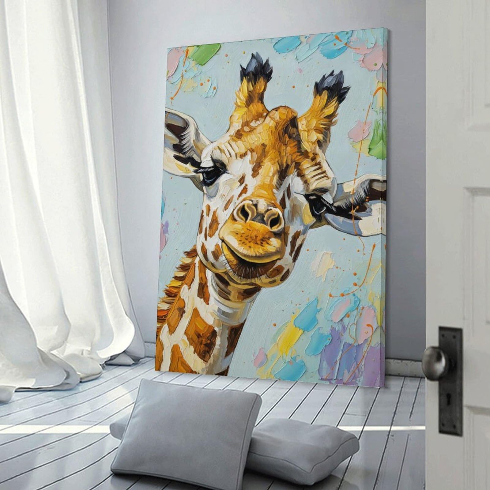 Junmoney Wall Decor Canvas Print Giraffe Portrait Painting, 12x18inch(30x45cm), for Bedroom Walls, Guest Spaces Or Lounges, An Easy Wall Refresh for Bedrooms
