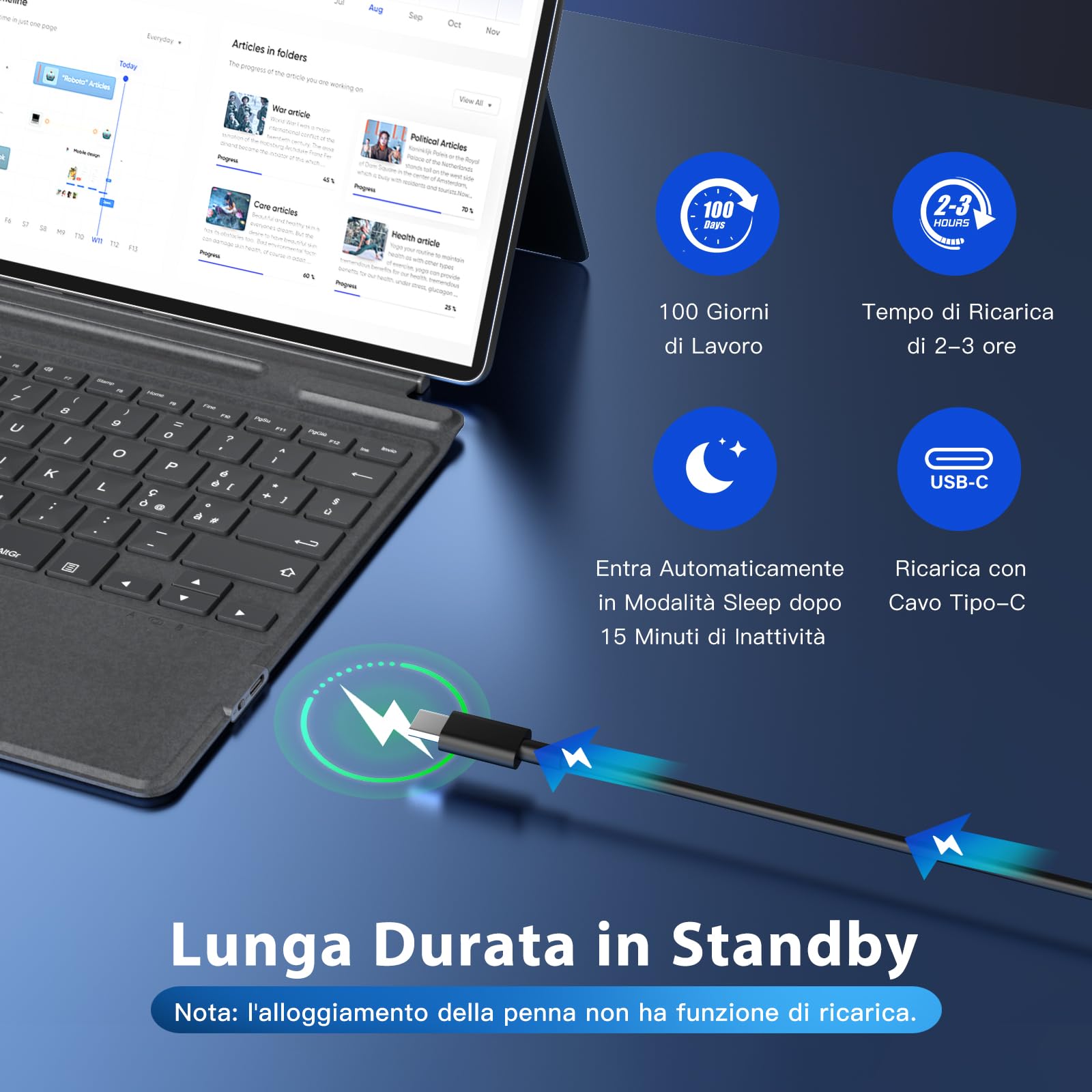 MoKo Tastiera Bluetooth Italiana con Touchpad per Microsoft Surface Pro 11/ Pro 10/ Pro 9/ Pro 8/ Pro X da 13", Layout QWERTY Tastiera Sottile di Type Cover con Portapenna (senza Ricarica), Grigio