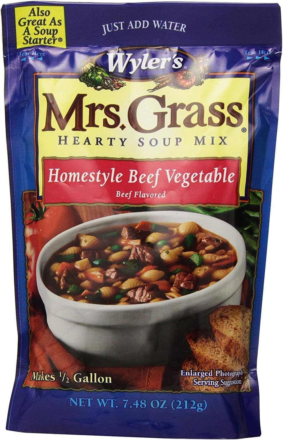 Mrs. Grass Beef Vegetable Hearty Homestyle Soup Mix (7.48oz Cans, Pack of 8)